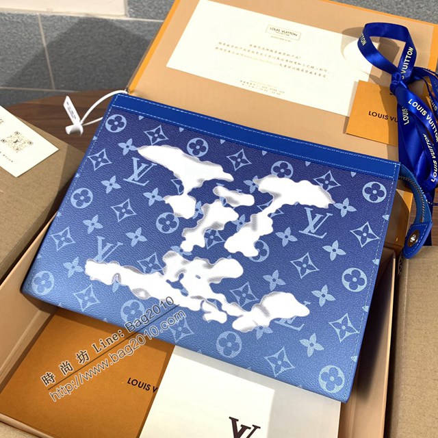 LV專櫃2023新款升級版男士手包 M45480雲朵 路易威登Pochette Voyage手袋手拿包 dn1030